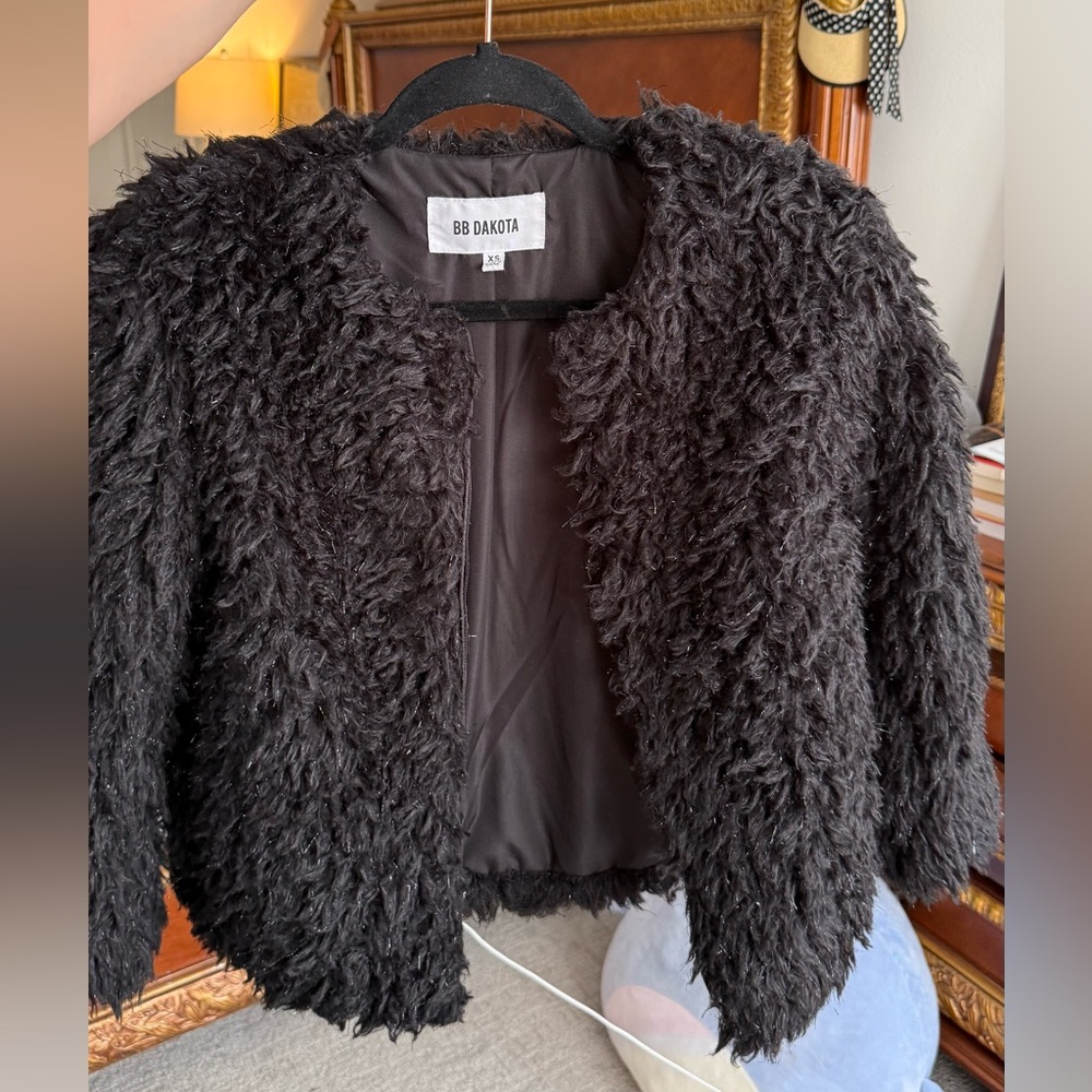 BB Dakota Faux Fur Black Jacket with hidden zipper